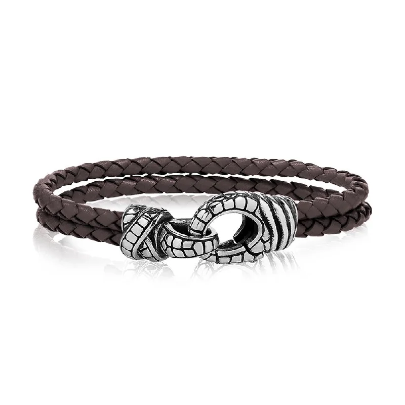 A.R.Z Men's 4mm Brown Leather Steel  8.5 Bracelet