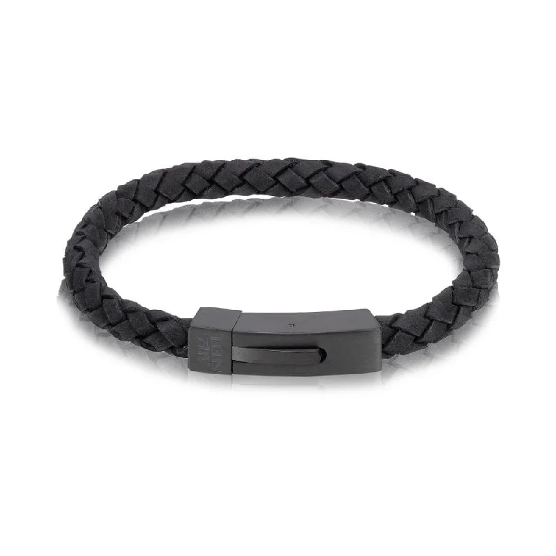 A.R.Z Men's Black Leather Black Clasp 8.5  Bracelet