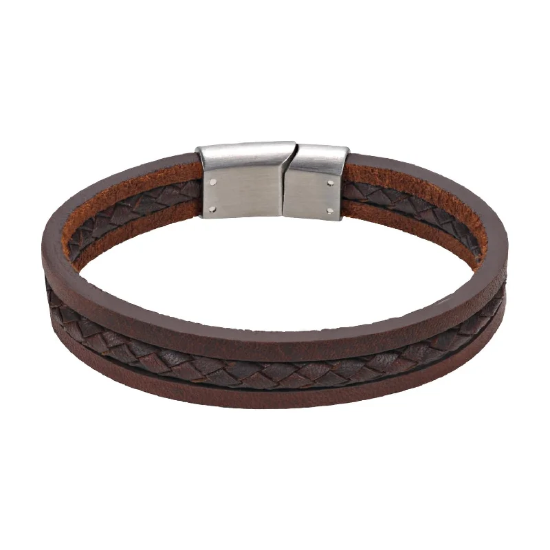 A.R.Z Men's Triple Strand Brown Leather 8.5  Bracelet