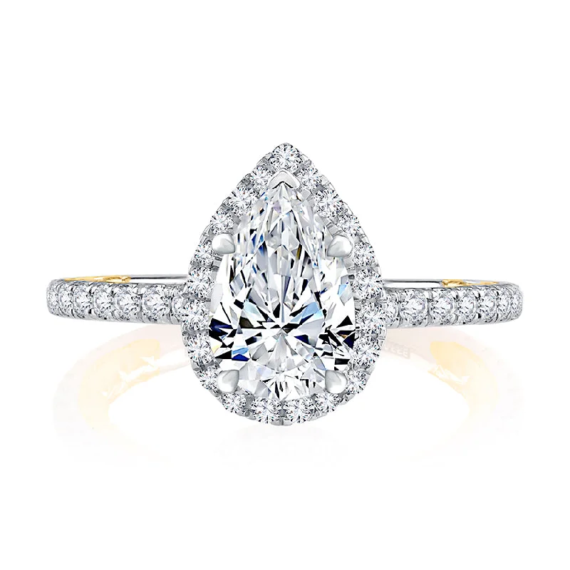 Classic Two Tone Halo Pear Cut Diamond Engagement Ring