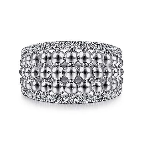 Bujukan White Sapphire Wide Beaded Ring in Sterling Silver