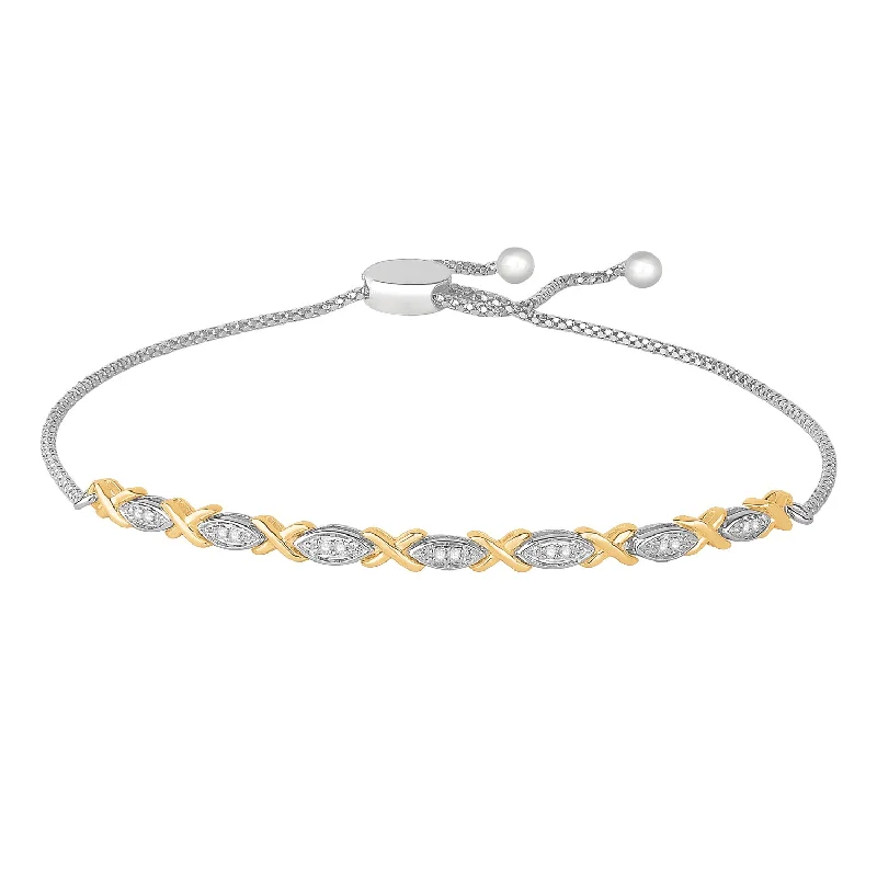 Diamond Hugs & Kisses Bolo Bracelet in Yellow Gold & Sterling Silver