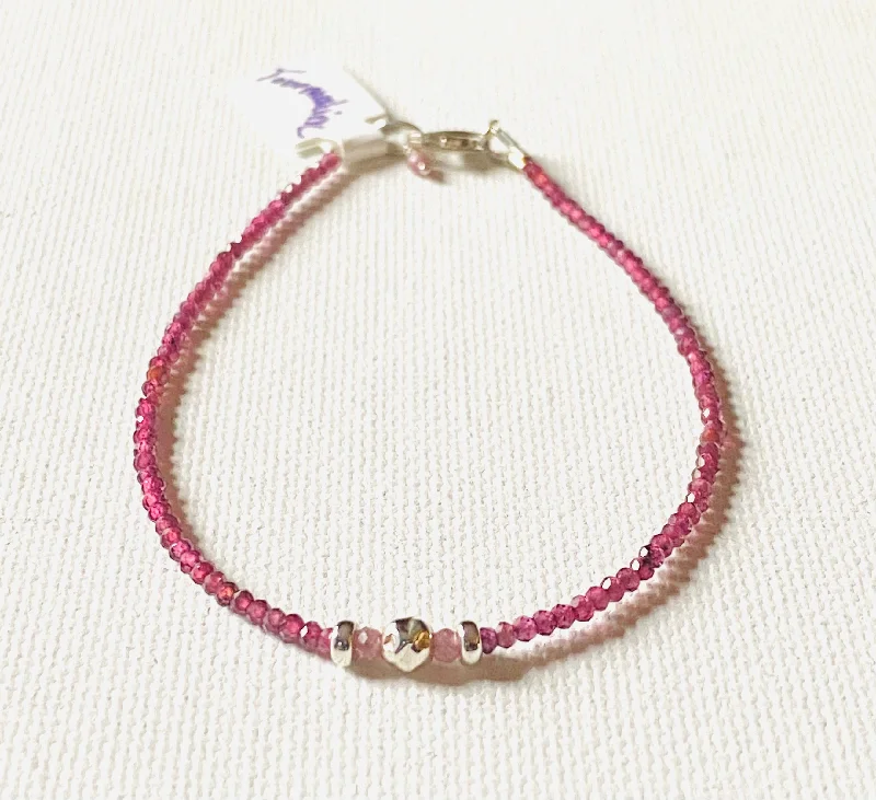 Dainty Gemstone Bracelet, Gemstone Bead Chain, Watermelon Tourmaline Gemstone Bracelet