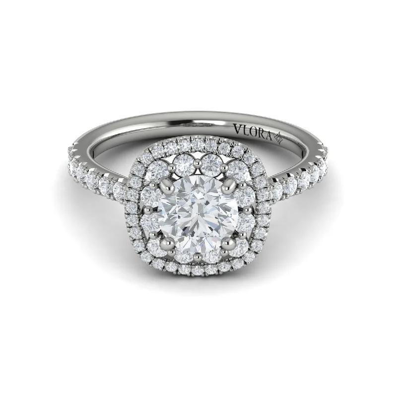 Diamond Cushion Halo Engagement Ring in 14K White Gold