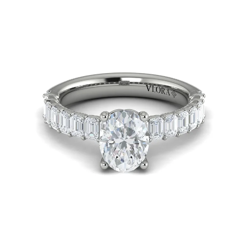 Diamond Emerald Cut Engagement Ring in 14K White Gold