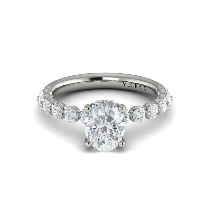 Diamond Single Prong with Hidden Halo Engagement Ring in 14K White Gold