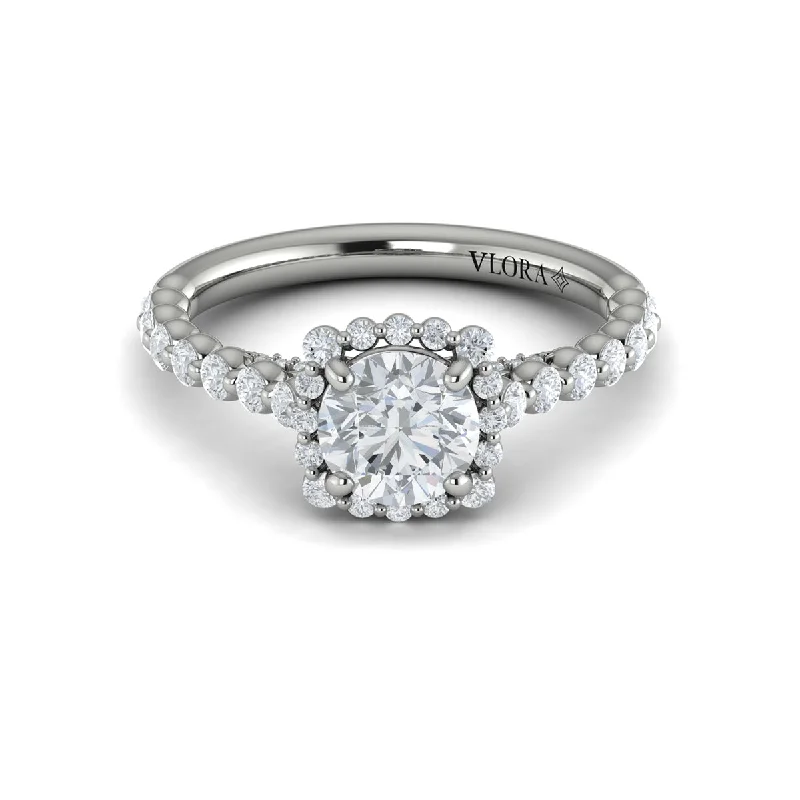 Diamond Square Halo Engagement Ring in 14K White Gold