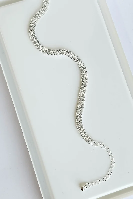 Double Row CZ Stone Silver Tennis Chain Evening Bracelet