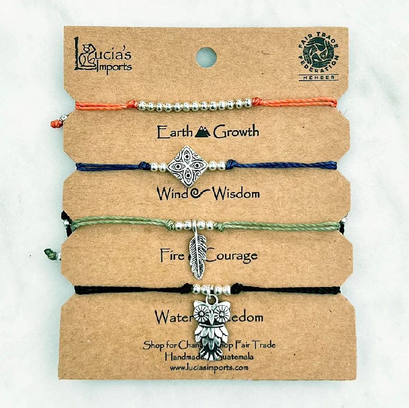 Growth Wisdom Courage Freedom Bracelet Set - Owl, Guatemala