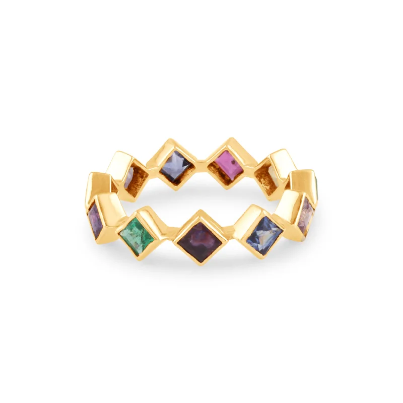 Gemstone Princess cut Ring In 18K Yellow Gold