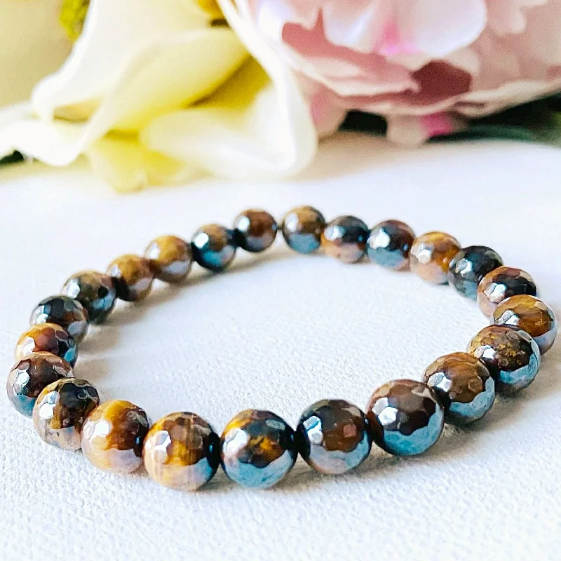 Gemstone Stretch Bracelet- Tiger's Eye- Metallic, Tiger's Eye Stretch Bracelet