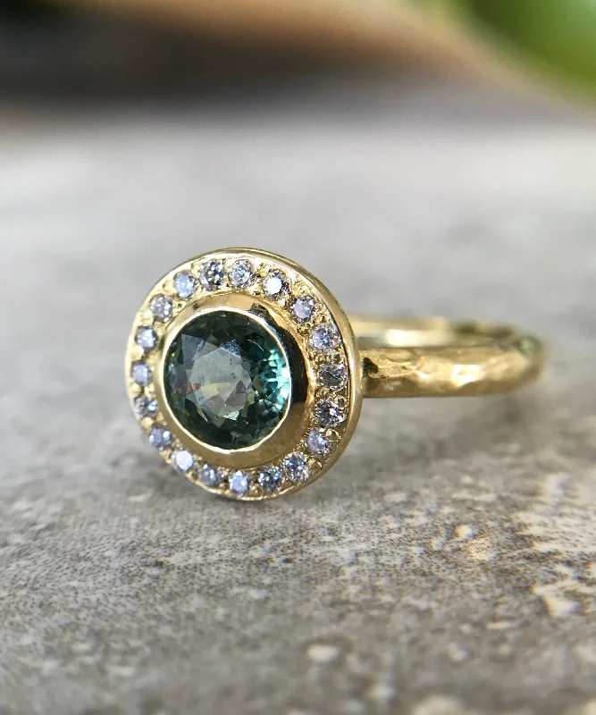 Green Sapphire Halo Ring