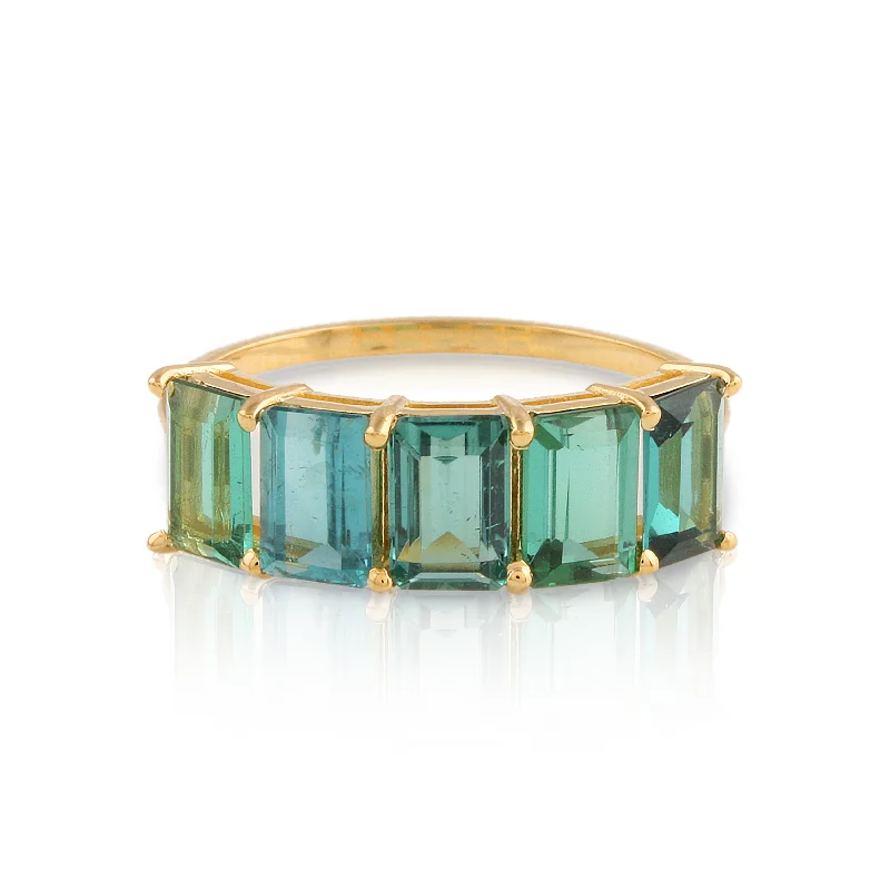 Green Tourmaline Rect. Ring In 18K Yellow Gold