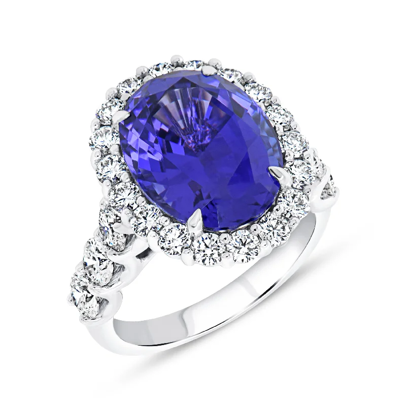 Halo Oval Shaped Tanzanite Ring