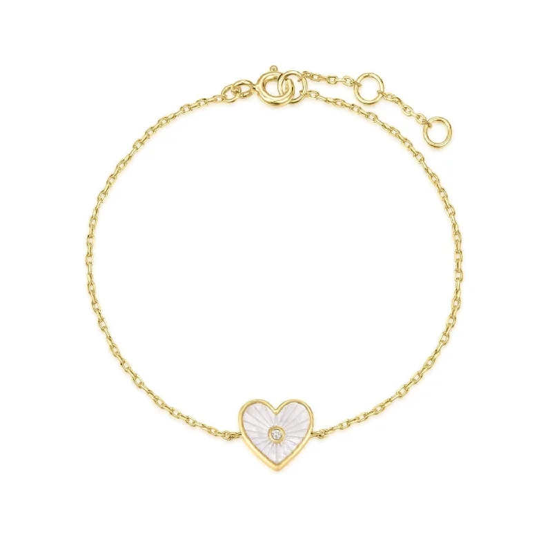 Heart Shaped Mop Pendant With Cz Center Stone Bracelet