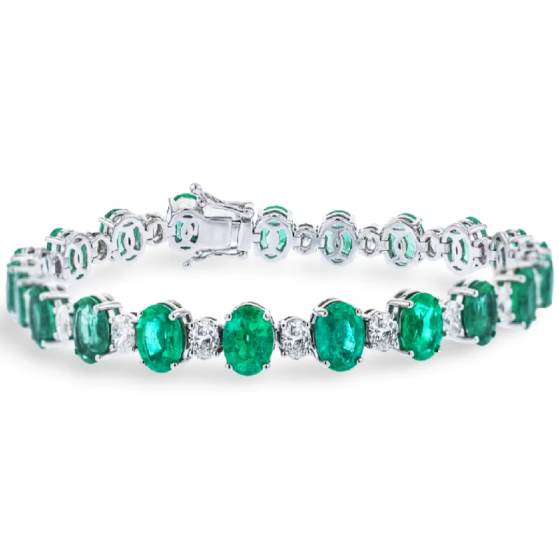 JULEVE 18KT WHITE GOLD 15.39CT EMERALD & 3.06CTW DIAMOND BRACELET