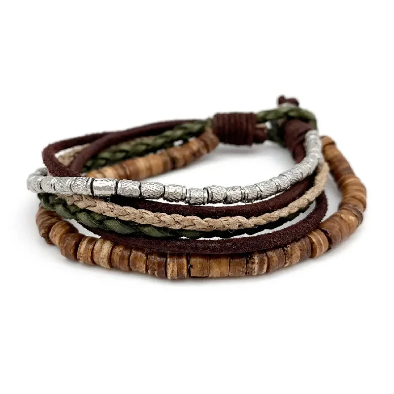 Leather Multi-strand Bracelet  - Jute/Wood, India