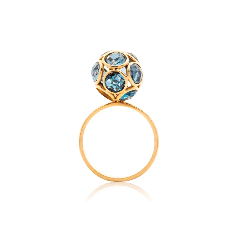 London Blue Topaz Ball Ring In 18K Yellow Gold