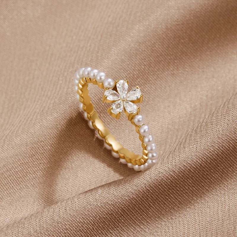 Maisie Crystal & Pearl Flower Ring