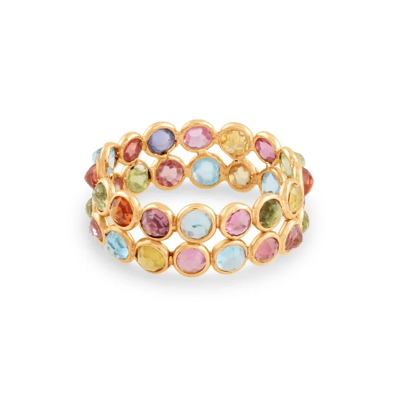 Multicolor Stone Round Ring In 18K Yellow Gold