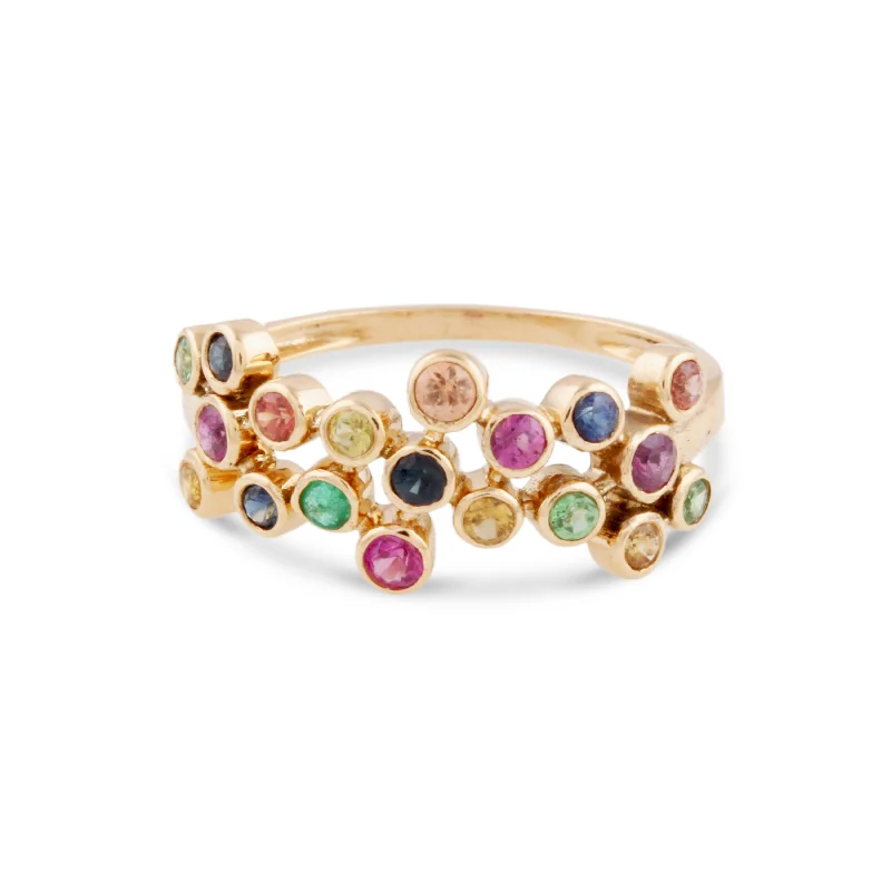 Multicolor Stone Round Ring In 18K Yellow Gold