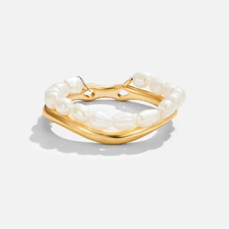 Orelia Pearl Double Layer Ring