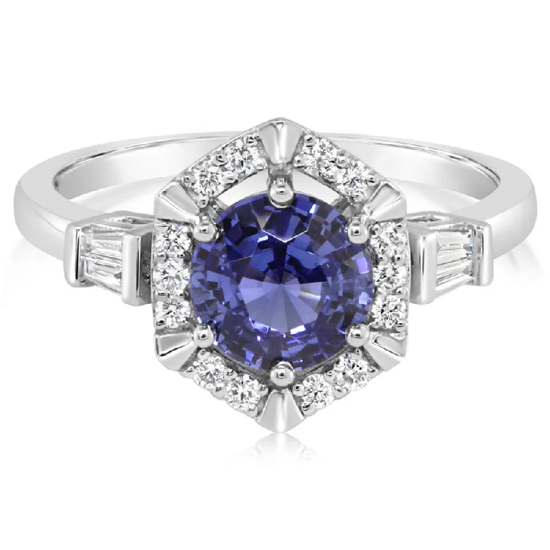 Platinum Ceylon Sapphire/Diamond Ring