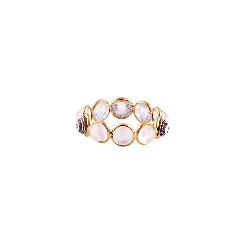 Rainbow Moonstone Round Ring In 18K Yellow Gold