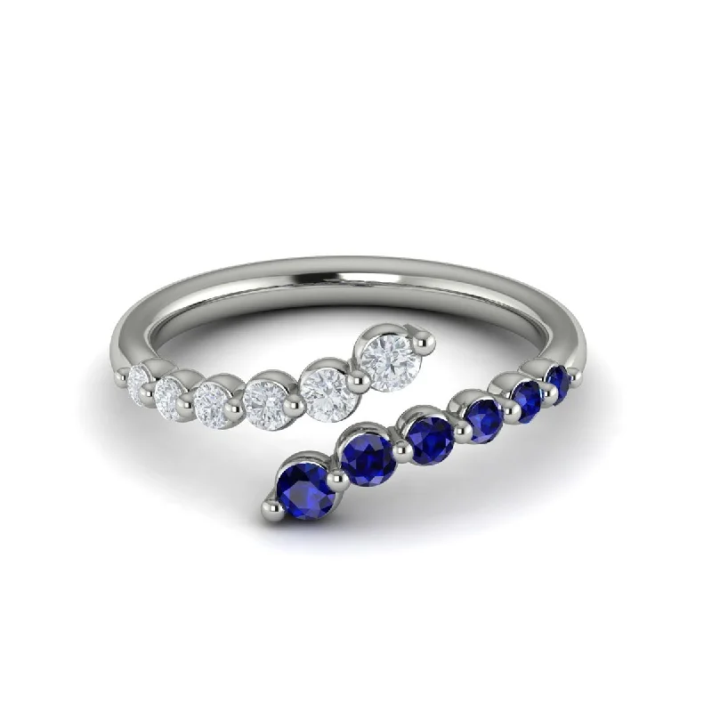 Sapphire & Diamond Bypass Ring in 14K White Gold