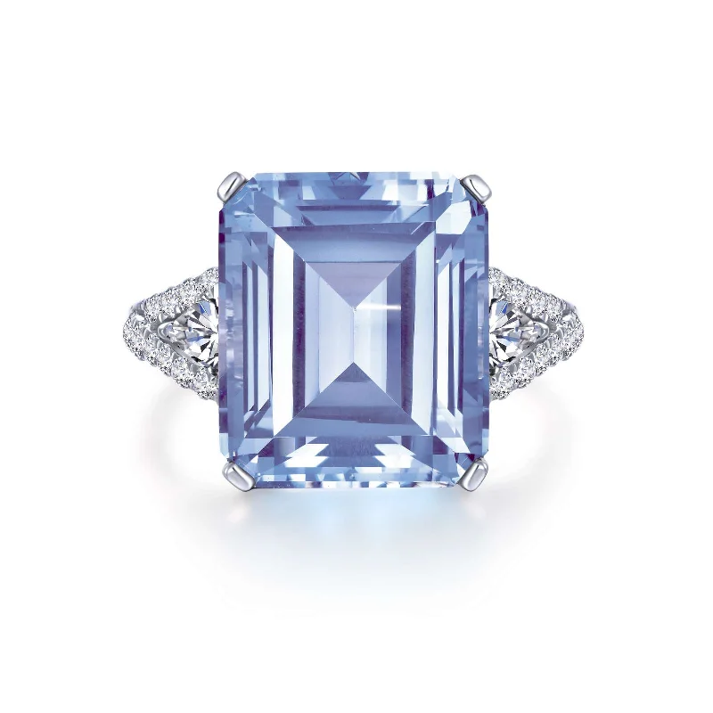 Simulated Aquamarine & Diamond Cocktail Ring in Sterling Silver