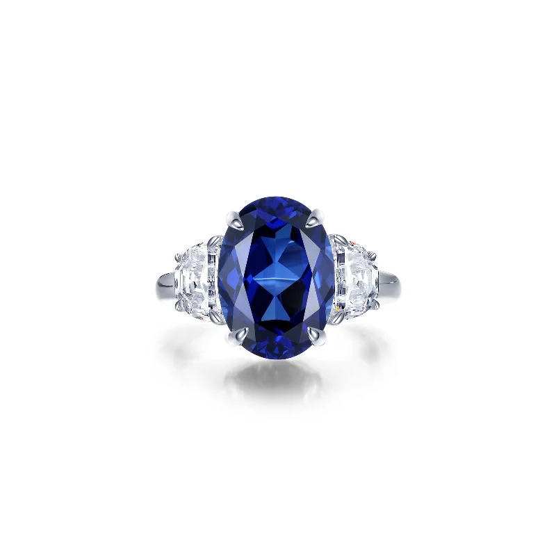 Simulated Diamond & Sapphire Cocktail Ring in Sterling Silver