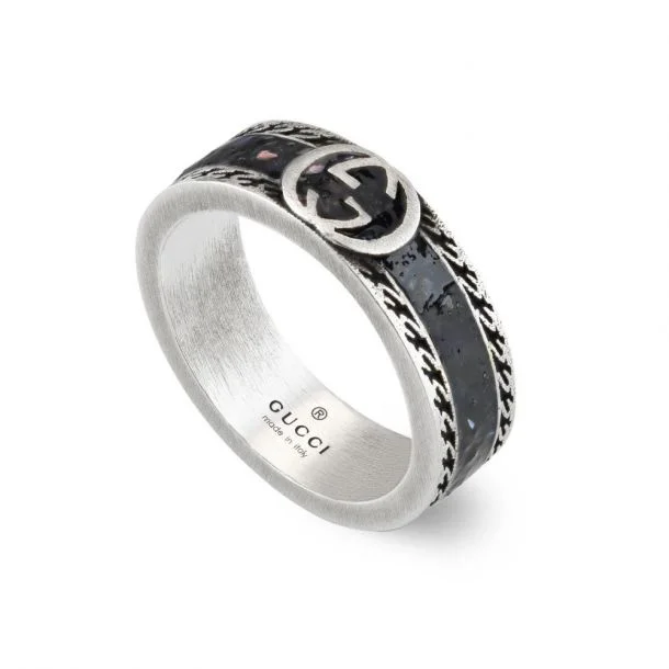 STSLVR GUCCI BLACK ENAMEL INTERLOCKING G RING