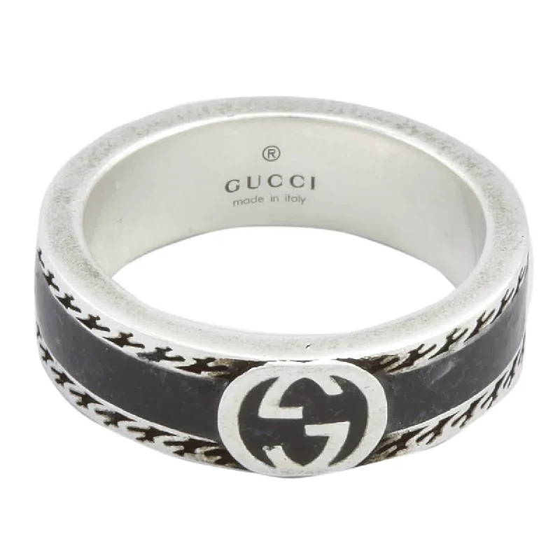 STSLVR GUCCI BLACK ENAMEL INTERLOCKING G RING