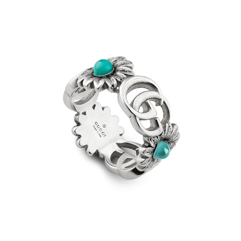 Double G Flower Ring with Mother of Pearl and Blue Topaz (Size 14)