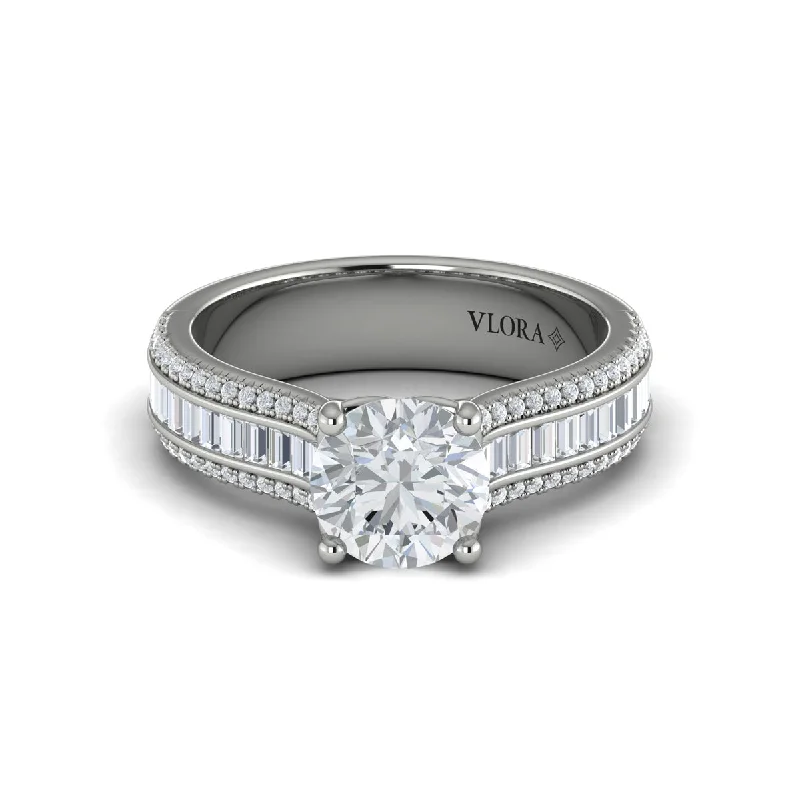 Triple-Row Engagement Ring in 14K White Gold