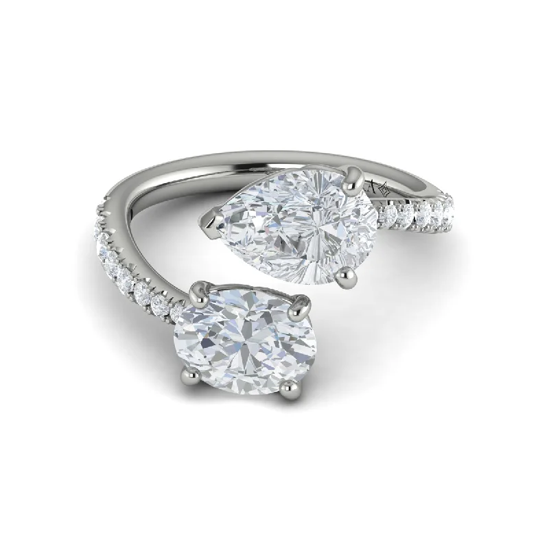 Two Stone Bypass Engagement Ring in 14K White Gold