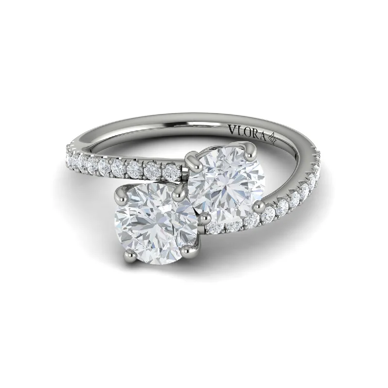 Two Stone Bypass Engagement Ring in 14K White Gold