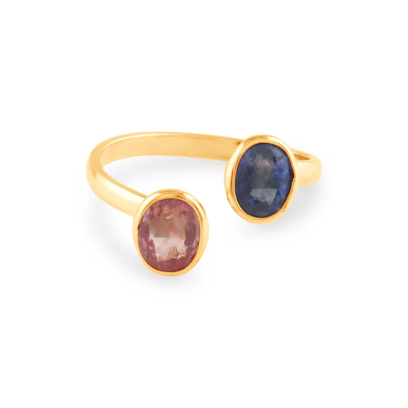 Yellow & Blue Sapphire Oval Ring In 18K Yellow Gold